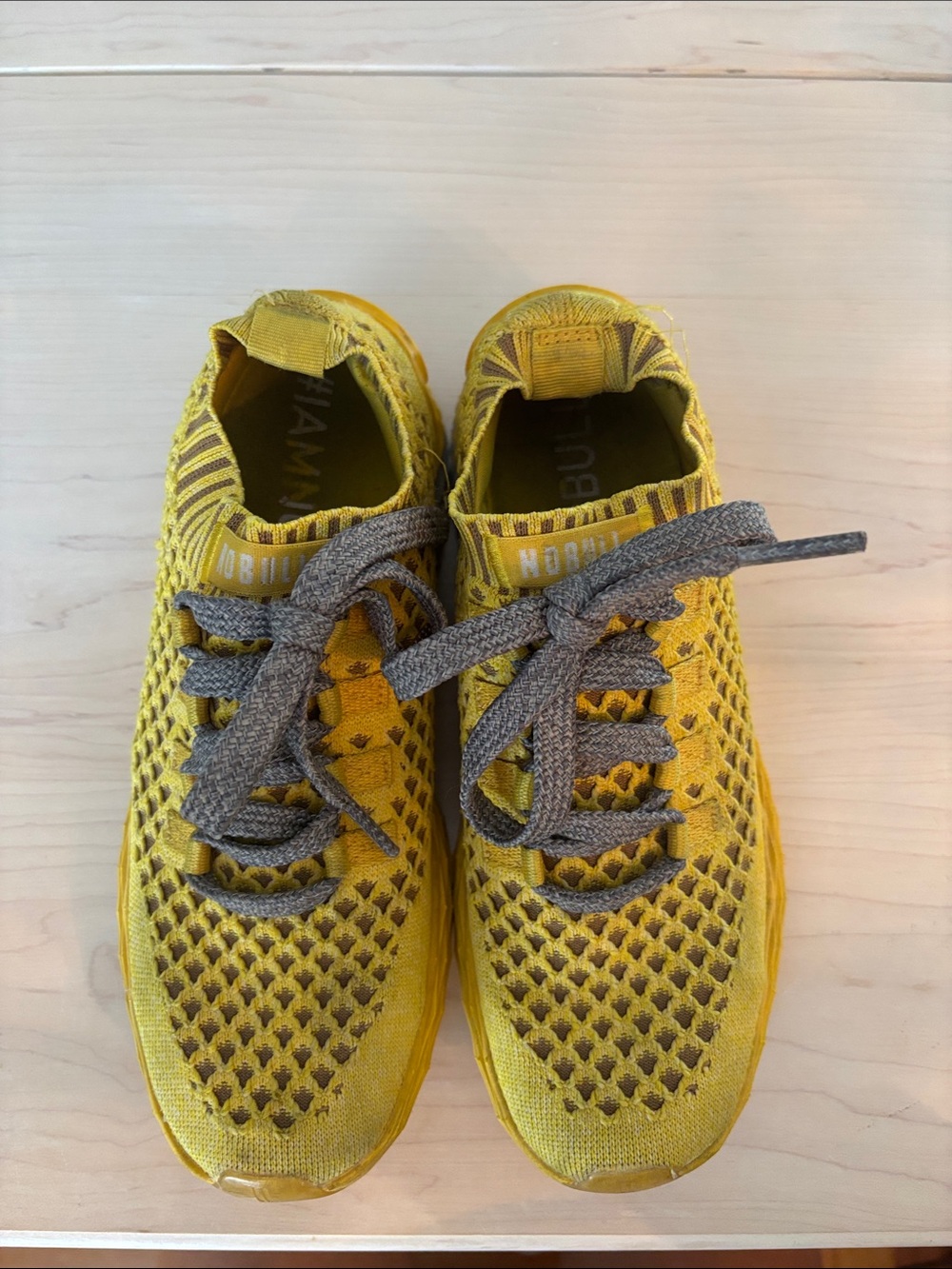 NOBULL Women’s Yellow Knit Sneakers with Gray Laces